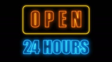 Açık 24-7 neon tabela, retro tarzı tabela için bar veya kulüp, 3d render oluşturulan bilgisayar arka plan