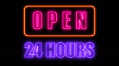 Açık 24-7 neon tabela, retro tarzı tabela için bar veya kulüp, 3d render oluşturulan bilgisayar arka plan