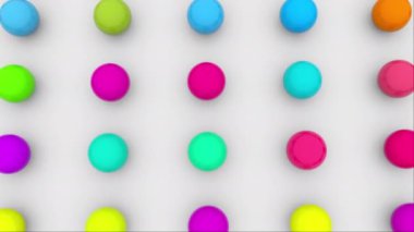 Birçok renkli parlak topların satırları, izometrik arkaplan, bilgisayar tarafından oluşturulan 3d biçimlendirme arkaplanı