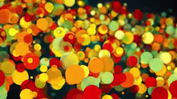 Abstrakter Hintergrund mit farbenfrohen transparenten Kreisen, Kugeln und Teilchen. Computergeneriertes 3D-Rendering — Stockvideo
