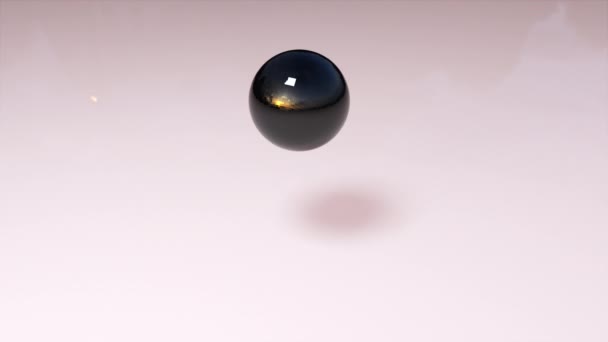 3Dレンダリング現代的な背景。コンピュータが生成したガラスの黒いボールが落下し、破片に破壊される — ストック動画