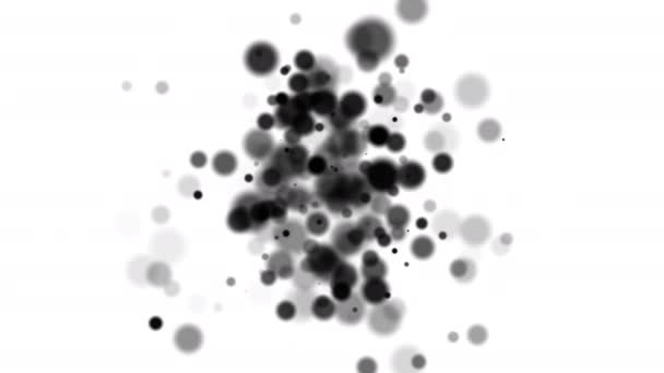 La representación en 3D de manchas negras borrosas crea bokeh. Fondo abstracto generado por ordenador — Vídeo de stock