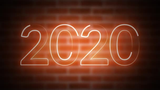 Nuovo anno neon segno 2020 su uno sfondo di mattoni, computer generato. Rendering 3d della celebrazione di Capodanno — Video Stock