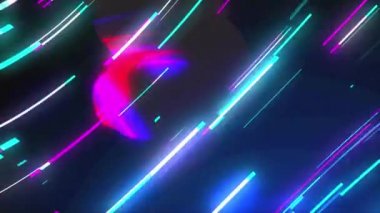 Neon tüneli gibi parlak şekillere sahip neon bileşimi karanlık uzayda, 3D görüntüleme bilgisayarı oluşturulmuş arkaplan