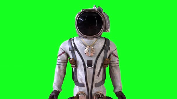 Cosmonaut in a metal protective spacesuit is destroyed into small particles. Computer generated space background, 3d rendering — ストック動画