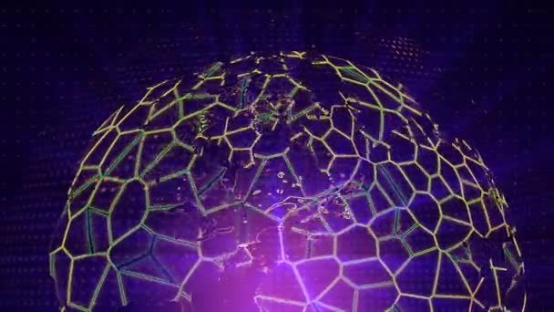Stilisiertes Hologramm der Erde mit vielen Ringen und Strahlen. Abstrakt der Verzerrung Erde, Computer erzeugten digitalen Hintergrund. 3D-Rendering von Unternehmens- und Broadcast-Animationen für das Fernsehen — Stockvideo