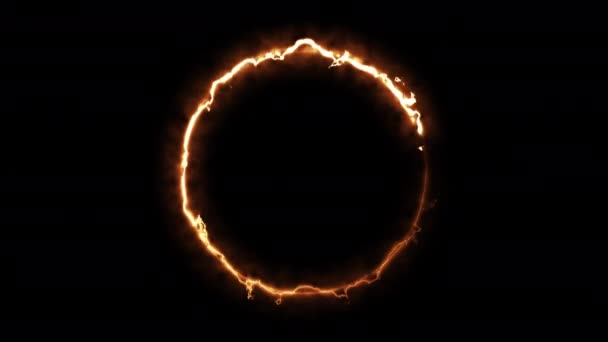 Комп'ютер створив вогневе кільце на чорному тлі. 3d відображення абстрактного пожежного кола — стокове відео
