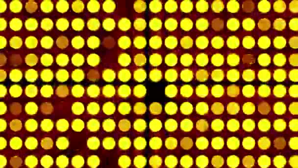 Dator genererade ljusa översvämning ljus bakgrund med runda partiklar och guld glöd. 3D-återgivning av discobakgrund — Stockvideo