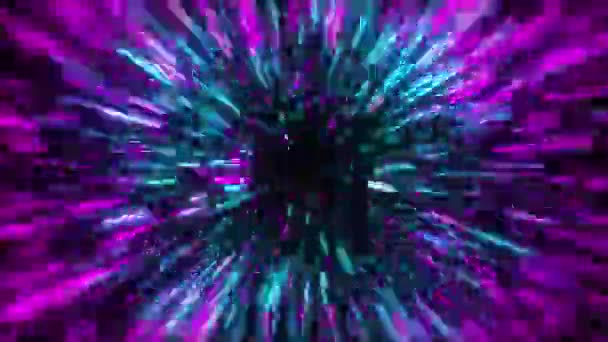 3d rendering movement through stars. Hyper jump into another galaxy. Speed of light, neon glowing rays in motion. Computer generated abstract modern cosmic background — Stock Video