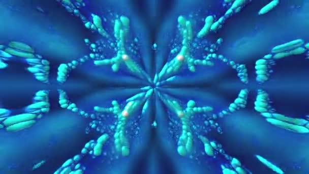 Computer gegenereerd abstracte achtergrond caleidoscoop van blauw samenvoegen glanzende bellen. 3d destructie — Stockvideo
