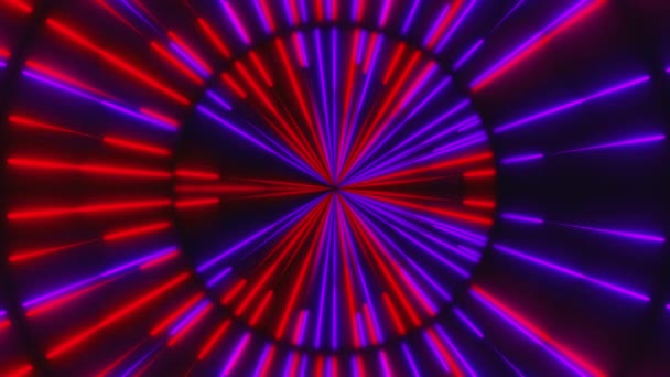 Neon compositie met heldere vormen zoals neon tunnel is in de donkere ruimte, 3d renderen computer gegenereerde achtergrond — Stockvideo