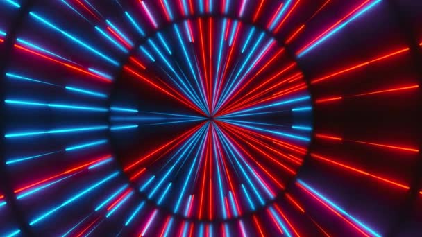 Neon compositie met heldere vormen zoals neon tunnel is in de donkere ruimte, 3d renderen computer gegenereerde achtergrond — Stockvideo