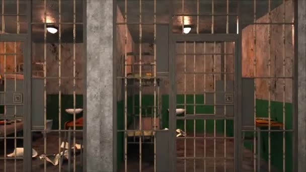 Мбаппе создал фон. Несколько мрачных тюремных блоков на двух этажах. 3d-рендеринг — стоковое видео