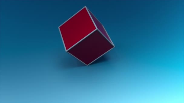 3D-återgivning av abstrakt geometrisk bakgrund, roterande rosa kub, datorgenererad — Stockvideo