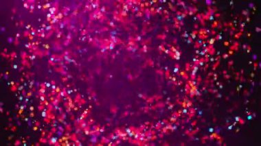 Bokeh ile dönen bir sürü renkli parçacık. Bilgisayar oluşturulmuş 3d konfeti oluşturma arkaplanı