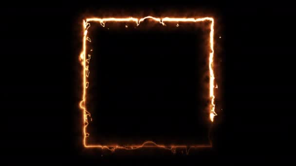 Dator genererade brand kvadrat på svart bakgrund. 3d återgivning av abstrakt eldcirkel — Stockvideo