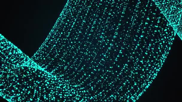3Dレンダリング抽象的なテクスチャ背景波状のフォーム。青い光粒子からの透明なサイン、コンピュータが生成した光の効果 — ストック動画