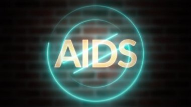 3D metin AIDS 'i tuğla, bilgisayar tarafından oluşturulan kablo sembolü parlayan lazer ışığı ile durdurma