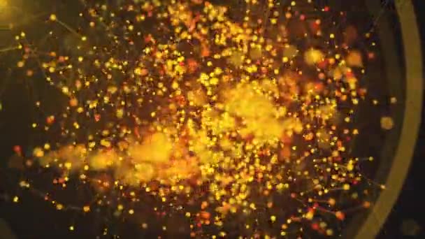 Computer generated abstract beautiful background. Gold particles, dots and lines, 3d rendering — Stock Video