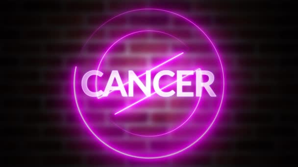 3D-återgivning av text Cancer mot bakgrund av tegel, datorgenererad wireframe symbol stopp med glödande laserljus — Stockvideo