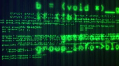 Web arkaplanının 3 boyutlu canlandırması. Bilgisayar ekranı terminalinde çalışan programlama kodu, bilgisayar oluşturuldu