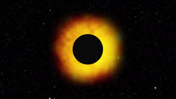 Сгенерированное компьютером солнечное затмение на звездном фоне, 3D рендеринг — стоковое видео