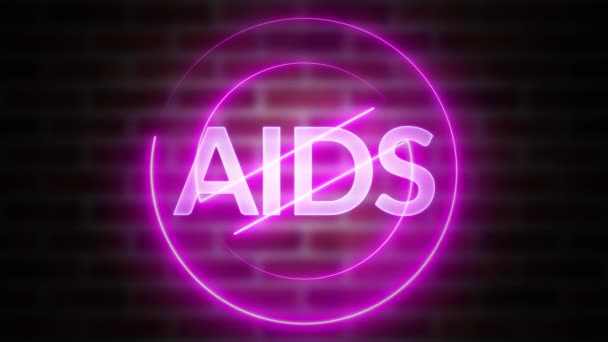 3D renderowanie tekstu AIDS na tle cegły, komputerowo generowane symbole ramki z świecącym światłem laserowym — Wideo stockowe
