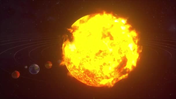 3D vykreslování kosmického pozadí. Model orbitálního pohybu planet ve sluneční soustavě, vygenerovaný počítačem — Stock video