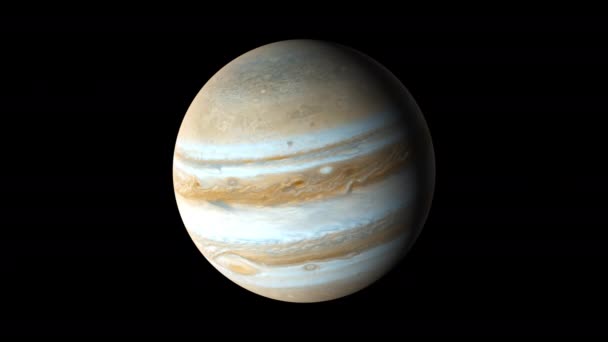 Rotation av planeten Jupiter från de mörka och upplysta sidorna, datorgenererad. 3D-återgivning av realistisk bakgrund. Delar av denna bild presenteras av Nasa — Stockvideo