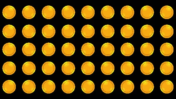 Υπολογιστή δημιουργήθηκε σύνολο περιστρεφόμενες σειρές με χρυσά νομίσματα. 3D απόδοση φόντο νίκη — Φωτογραφία Αρχείου