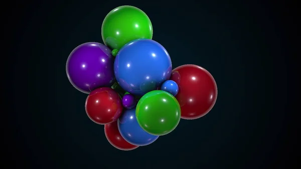 Um monte de esferas caóticas coloridas. Computador gerado forma abstrata de bolas grandes e pequenas. 3d fundo de renderização — Fotografia de Stock