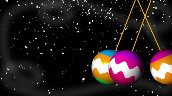 Christmas colored balls swing against the background of flickering lights. Computer generated 3D rendering web backdrop — Stock Photo, Image