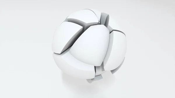 3D återgivning av omvandling av en sfär till delar på en ren vit bakgrund. Datorgenererad abstrakt bakgrund — Stockfoto