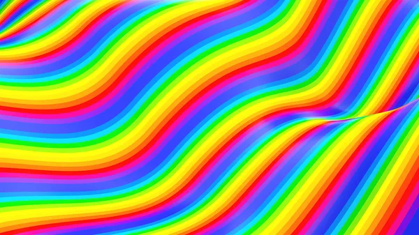 Πολύχρωμες κυματιστές λωρίδες. Επιφάνεια παραγωγής υπολογιστή με χρώματα ουράνιο τόξο, 3d rendering — Φωτογραφία Αρχείου