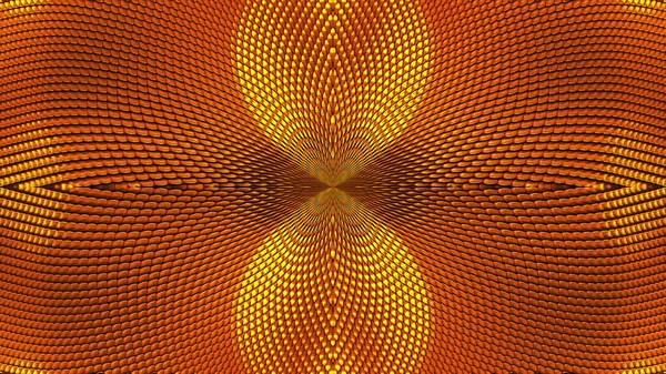 Komputer wygenerował abstrakcyjne tło z cząstek złota. Kalejdoskop przekształca się w nasiona słonecznika, renderowanie 3D — Zdjęcie stockowe