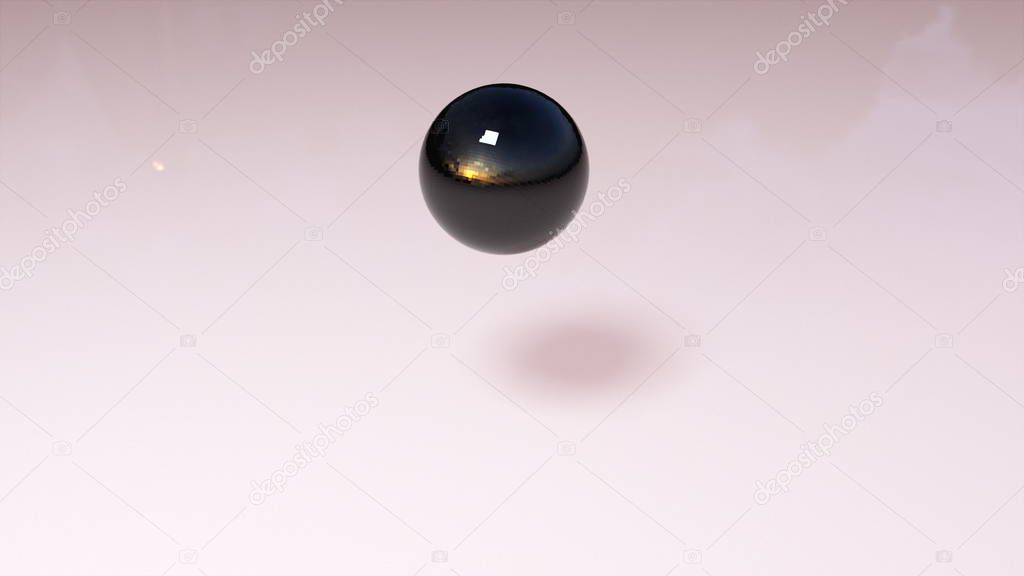 3D rendering modern background. Computer generated glass black ball falls and destructions into shards