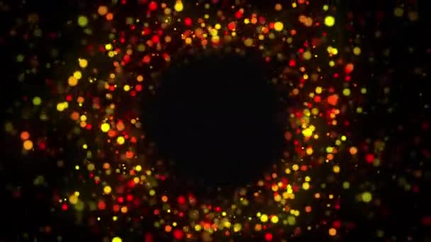 Computer generated abstract background. Random flow of colored round particles forms a vortex. 3D rendering of spinning confetti in a circle — Stock Video