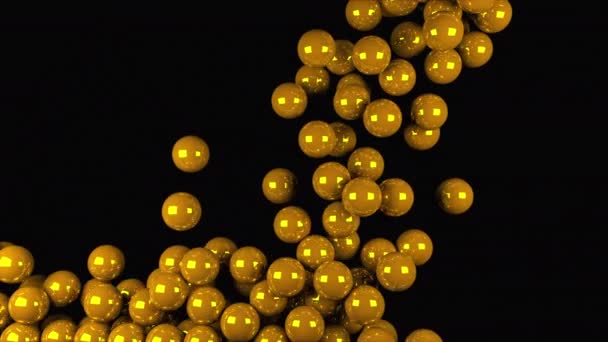 現代の背景の3Dレンダリング。コンピュータが生成したアニメーション多くの金のボールが上に落ち、画面全体を埋める — ストック動画