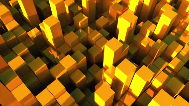 3D рендеринг фона многих золотых прямоугольников, расположенных на разных уровнях. Созданная компьютером абстрактная область — стоковое видео