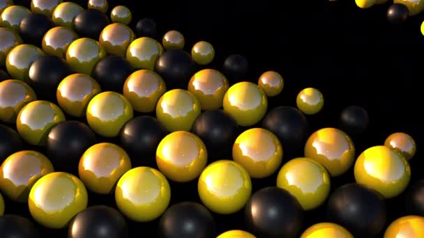 Computer erzeugte glänzende schwarze und goldene Kugeln. 3D-Darstellung des geometrischen Hintergrunds — Stockvideo