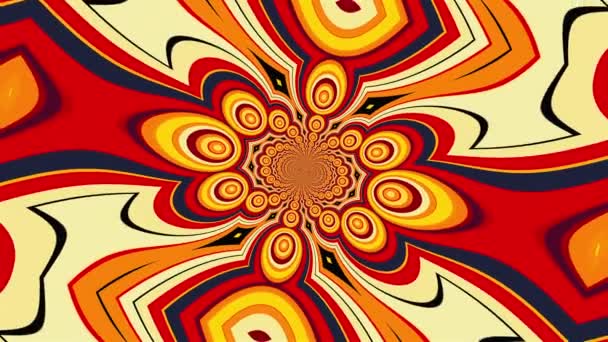 Mandala mit farbig gestreiften Elementen, die die Blütenblätter und Kreise bilden. 3D-Rendering eines computergenerierten hypnotischen Hintergrunds — Stockvideo