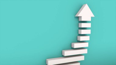 Merdivenli başarı oku, bilgisayar üretildi. Başarılı iş, profesyonel büyüme, kariyer başarıları kavramının 3D yorumlanması