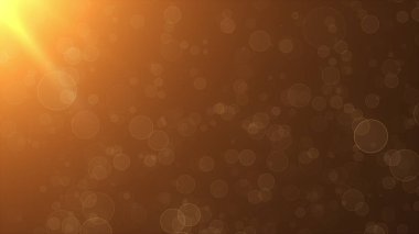 Ilık bir ışık kaynağının etrafında uçuşan noktalar, bilgisayar üretimi. Modern soyut arkaplan, 3B görüntüleme