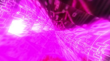 Soyut arkaplan dikdörtgen hunisinin 3 boyutlu görüntülenmesi, parlak spiraller ve parlak arkaplan, bilgisayar üretimi