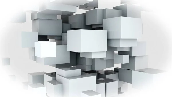 Zufällige Gestaltung vieler weißer Würfel. computergenerierter Webhintergrund, 3D-Rendering — Stockfoto