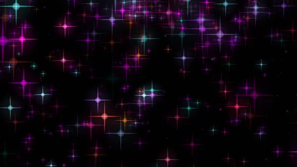 Digitaler Hintergrund vieler bunter und blinkender Sterne. Computer generierte 3D-Darstellung — Stockfoto