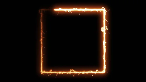 Computer generato fuoco quadrato su sfondo nero. rendering 3d del cerchio di fuoco astratto — Foto Stock