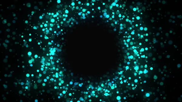 Computergegenereerde abstracte achtergrond. Willekeurige stroom van gekleurde ronde deeltjes vormt een vortex. 3d weergave van spinnende confetti in een cirkel — Stockfoto