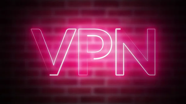 3D візуалізація тексту VPN на фоні цегли, створений комп'ютером символ кадру з лазерним освітленням — стокове фото