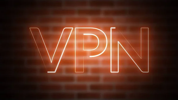 3D візуалізація тексту VPN на фоні цегли, створений комп'ютером символ кадру з лазерним освітленням — стокове фото